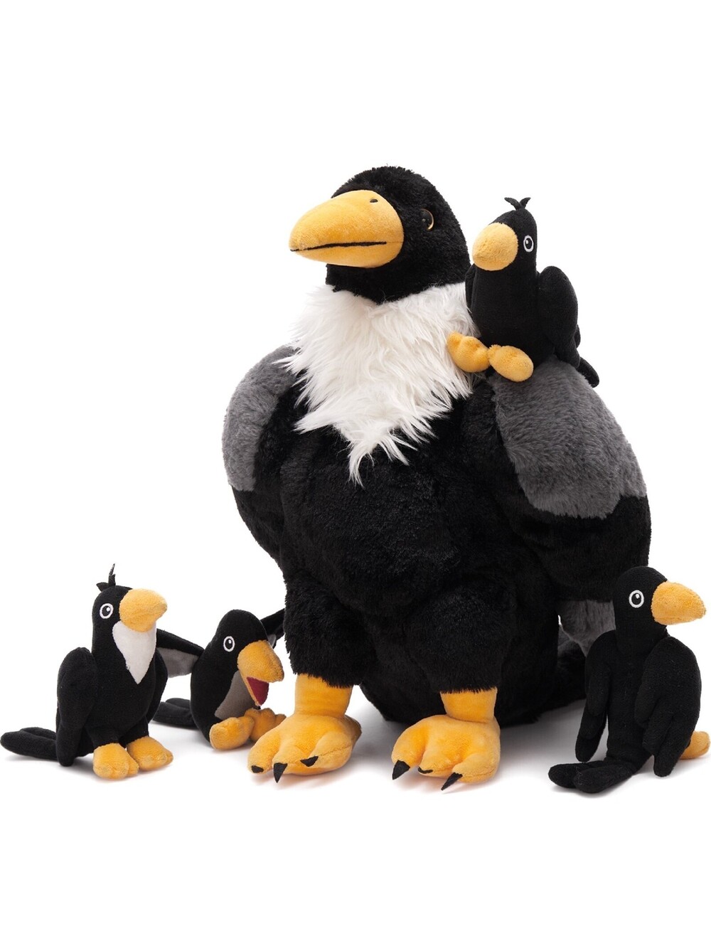 MorisMos Crow Raven Stuffed Animals, 26'' Mommy Raven Plush with 4 Baby Crow NEW